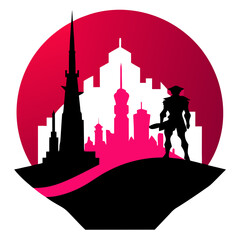  silhouette  cyberpunk version of Tokyo