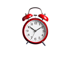 Angled Vintage Red Alarm Clock on Folded Blue Velvet, Rich Texture Contrast, Transparent PNG