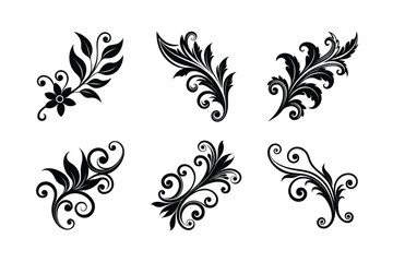 Antique Decorative Leaf Swirl Vector Collection for Heritage Styling Silhouette Vector illustration