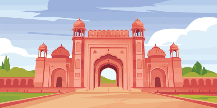 Vector art of the alamgiri gate stands tall at lahore fort in vibrant illustration