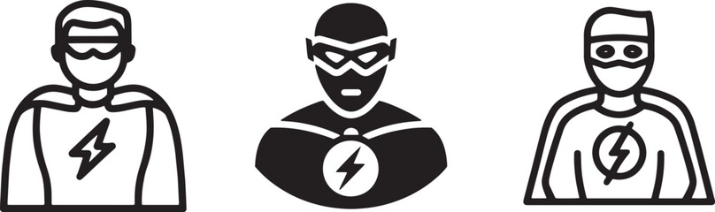 Superhero Icon Set Vector with Lightning Bolt Emblems.