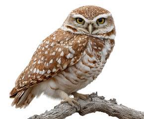 Majestic owl perched on branch nature captivating viewpoint isolated on transparent background