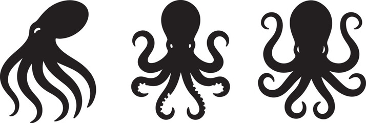 octopus silhouette collection icon design vector illustration