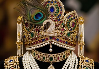 Naklejka premium Detailed Design of Krishna’s Crown and Jewelry