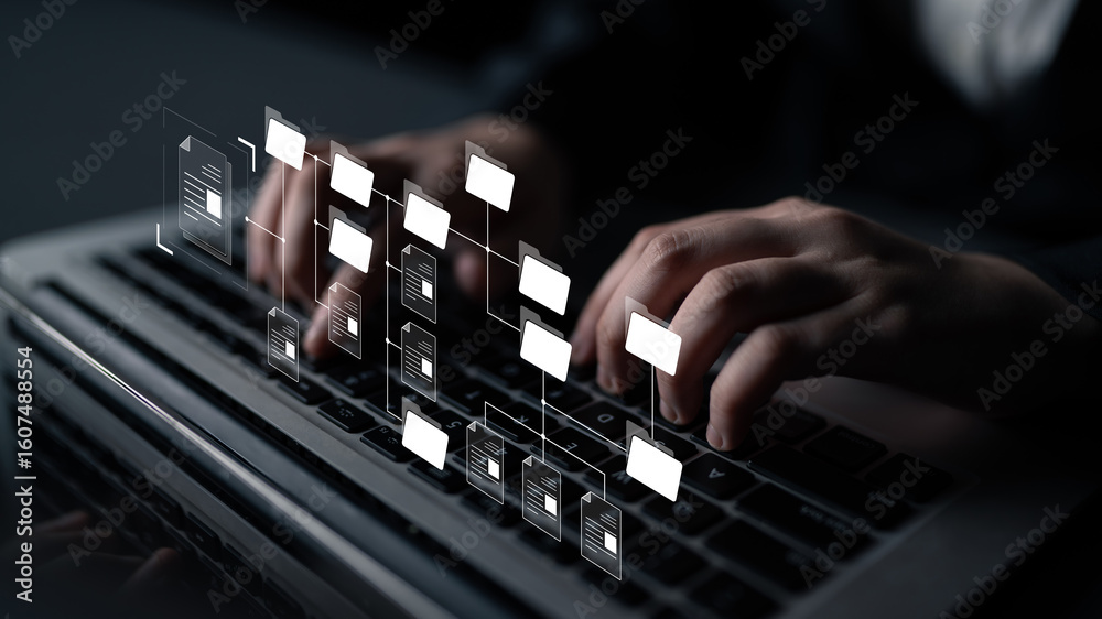 Poster digital file structure showing folder organization, file hierarchy, and document arrangement. file s