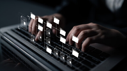 Digital file structure showing folder organization, file hierarchy, and document arrangement. File...