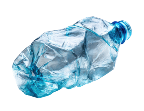 Crinkled, discarded plastic water bottle