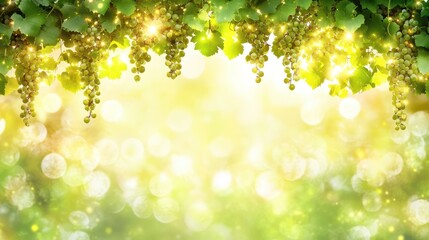 Vineyard's Serenity: A sun-kissed vineyard evokes a sense of tranquility. The image highlights the lush grapevines, verdant leaves, and the soft focus of light and shadows