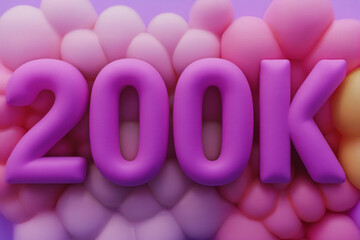 200k milestone bold pink numbers with vibrant colorful balloon style background. Modern graphic concept for achievement celebration or promotional announcement