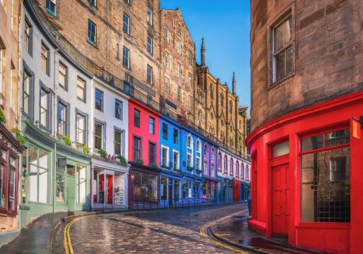 Colorful Victoria Street in Edinburgh , Scotland	
