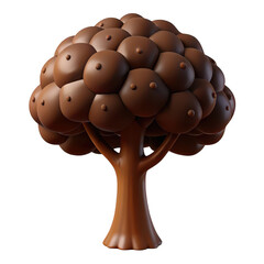 Whimsical 3d rendered chocolate candy tree with a smooth brown trunk and canopy of round sweets isolated on transparent background