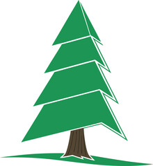 Fototapeta premium Vector art of a stylized green evergreen tree with a brown trunk, isolated on a white background