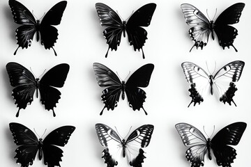Fototapeta premium Black and white butterflies, various poses