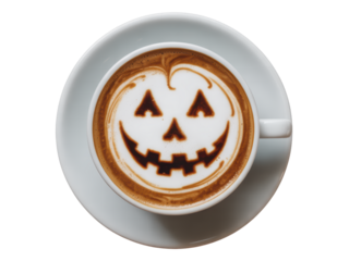 Halloween Pumpkin Face Latte Art in Cup
