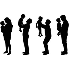 Silhouettes of parents holding their kids