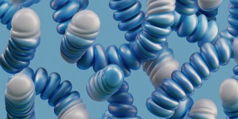 Obraz premium Abstract blue and white twisted forms with shiny fluid texture on modern background. Shiny shapes create dynamic pattern and contemporary design concept.