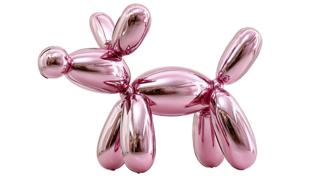 Floating helium balloon dog animal sculpture in metallic pink, playful decoration, transparent background  - Powered by Adobe