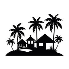 Obraz premium House Silhouette Vector Family Home Scene in Black on White Background