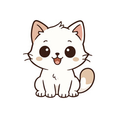 White Kawaii Anime Cat. Cute Style White Kitten Character with Big Eyes, Adorable Cartoon Cat Illustration for Kids and Cat Lovers