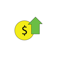 Yellow coin with dollar sign and green upward arrow