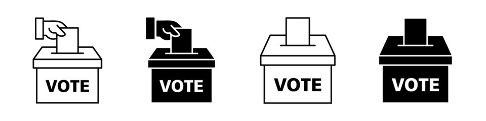 Set of ballot box icons in thin line vector style. Includes voting and election-related outline symbols