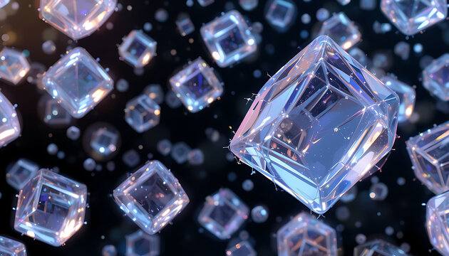 Floating Crystals: Abstract Digital Art AI Generated