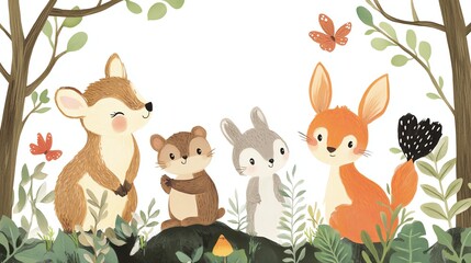 Naklejka premium Cute woodland creatures illustration