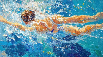 A swimmer in a vibrant aquatic scene.