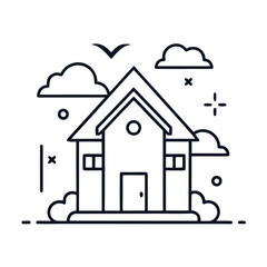 Fototapeta premium Minimalist Line Art of Family Home Simple Modern House Drawing on White Background