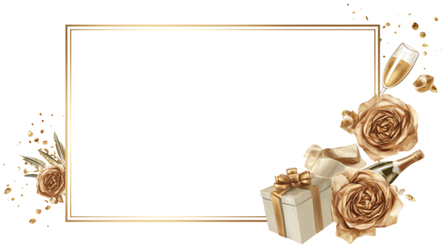 Gold rectangle frame with elegant corner icons