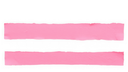 Two torn strips of pink paper creating a banner or label element, isolated on a transparent background