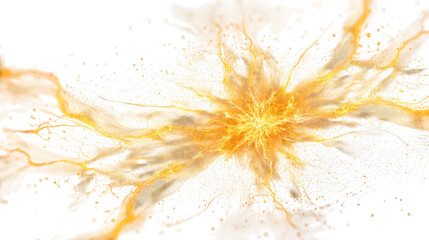 A vibrant orange and yellow energy burst with glowing particles radiates outwards isolated on transparent background