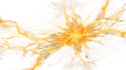 A vibrant orange and yellow energy burst with glowing particles radiates outwards isolated on transparent background