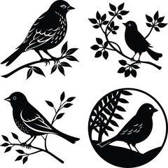 Flying bird branch silhouette illustration, Vector birds  icon Flying birds silhouettes on white background. Vector illustration. isolated bird flying. tattoo and wallpaper background design
