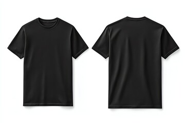 Naklejka premium Front and back view of a plain black shortsleeved crew neck tee on a white background