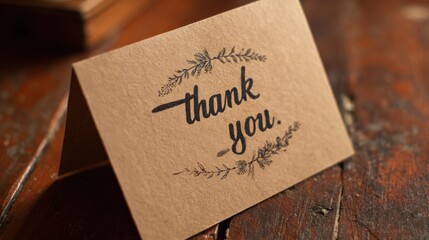 Thank you card on wooden table