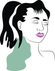Stylish girl with long hair, a beautiful vector illustration showcasing her elegant face, lips, and unique fashion design
