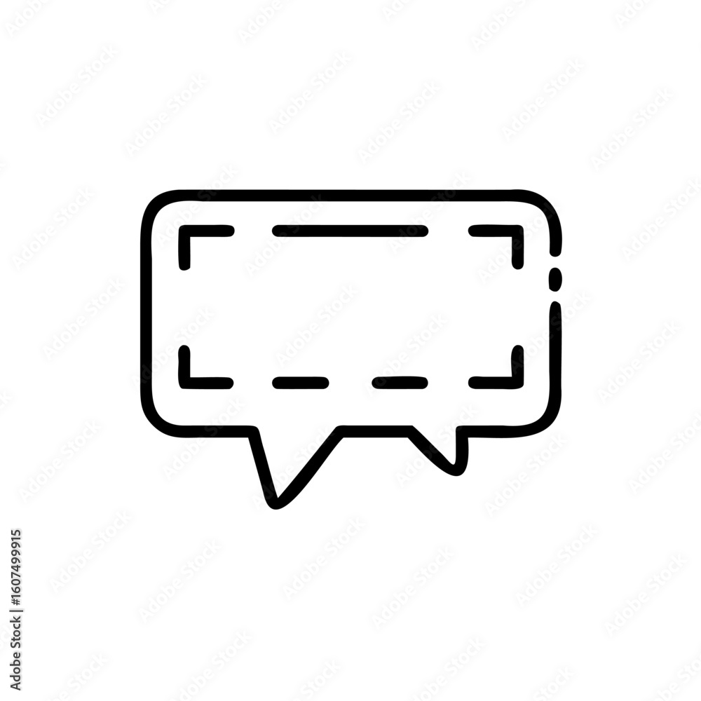 Poster outline a rectangular speech bubble with rounded corners dashed lines message chat