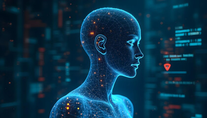 Futuristic human form glowing digital network digital art