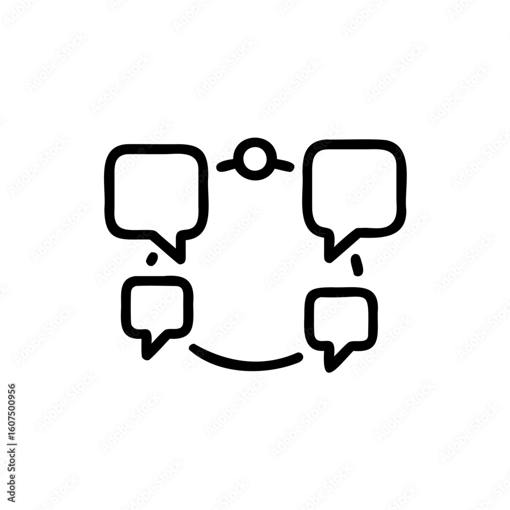 Poster Outline four speech bubbles connected in a circular flow communication connection