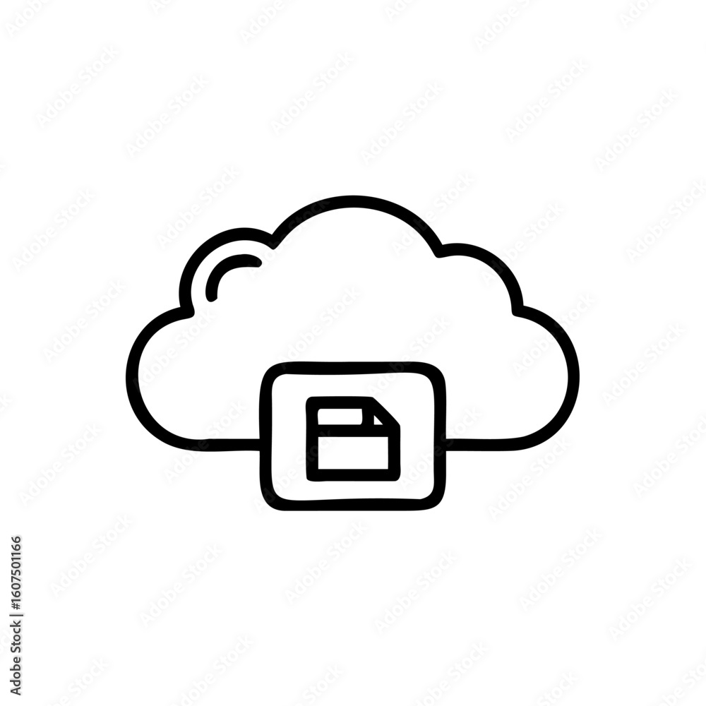 Poster outline icon a cloud with a document inside a square data storage