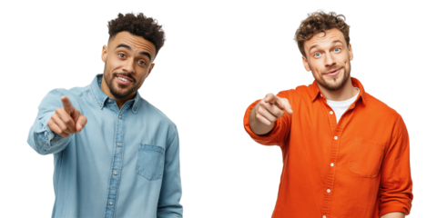 Set of Man Pointing at the Viewer with a Curious Expression isolated on a transparent background
