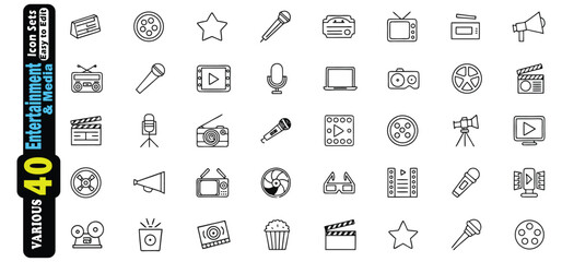 Collection of Entertainment and Media Icons on White Background vector