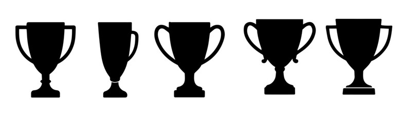 Trophy Black Vectors Set, Achievement and Award Icons in Bold Silhouette Style, Editable Formats: AI, EPS, JPG, PNG, Ideal for Both Digital and Print Use
