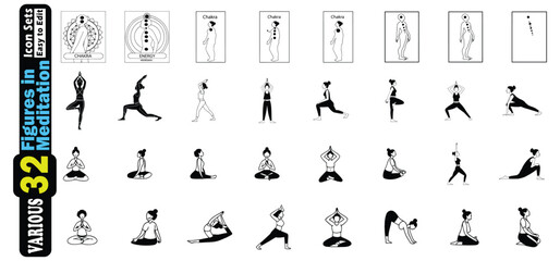 Fototapeta premium Diverse Figures in Various Yoga and Meditation Poses illustration
