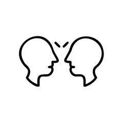 Outline two heads facing each other in conversation face dialogue