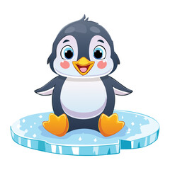 Happy Cartoon Penguin Sitting On Ice