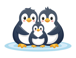 Adorable Penguin Family Standing On Ice Floe