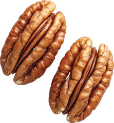 Two brown pecan halves nuts food
