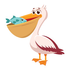 Cute Pink Pelican Carrying Bowl of Fish